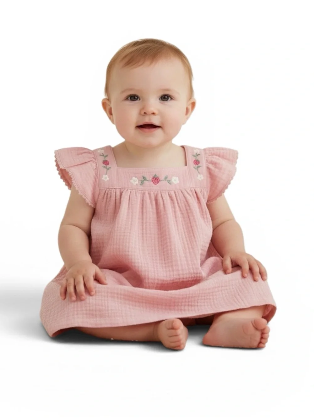 Carter's Pink Strawberry Embroidered Baby Dress & Bloomers Set